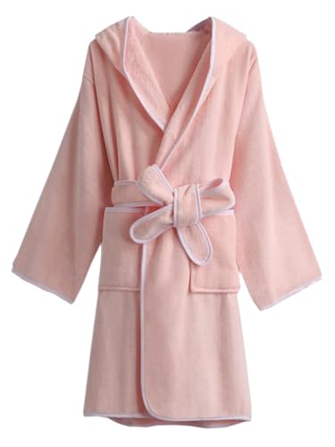 Umeyda Kids Towel Cotton Robe Boys Girls Soft Terry Cloth Hooded Bathrobe Sleepwear, Pink, 11-12 Years