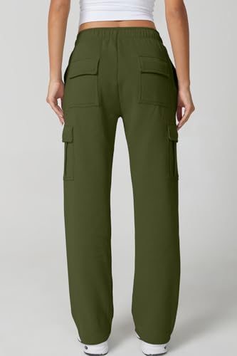 Image of QINSEN Baggy Medium Waist Elastic Sweatpants for Womens Casual Long Fleece Cargo Pants with Pockets