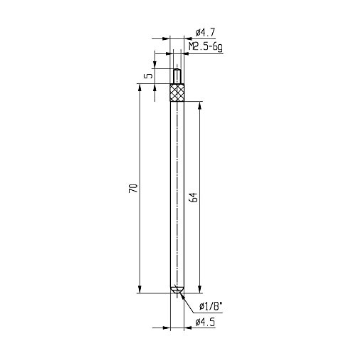 Measuring insert for dial gauge, diameter 4.5 mm, type: 109L, stainless steel, 573/17-L70, length: 70 mm