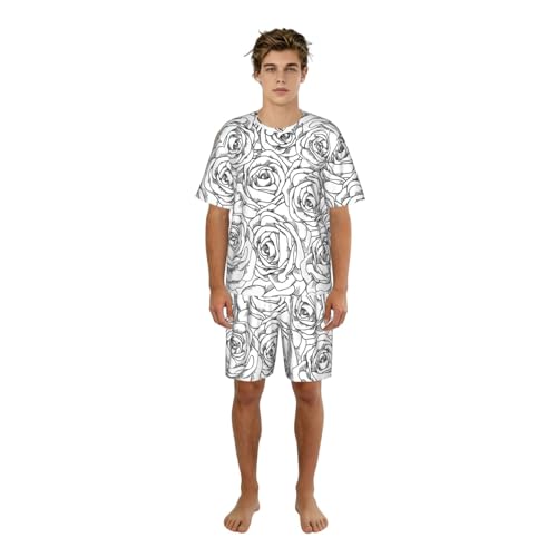 Pyjama court hommes avec poches vêtement détente imprimé rose d'été