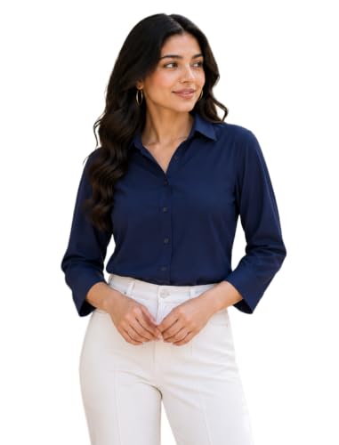 Image of FUNDAY FASHION Women Solid Regular Fit V Collered Casual Shirt