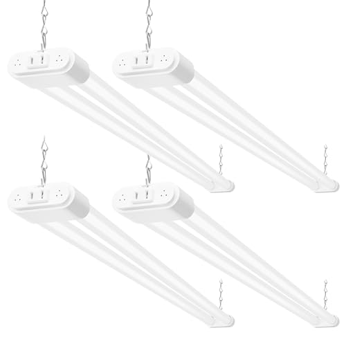 Image of hykolity 4FT 60W LED Shop Light,6500LM[450W Equivalent] 5000K Daylight | Plug-in Utility Linkable Shop Lights for Garage Workshop Warehouse Basement, Ceiling Hanging or Surface,White,4 Pack