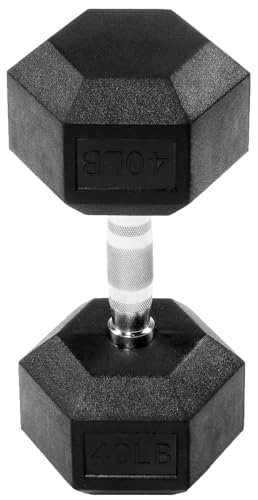 Fitvids Rubber Encased Hex Dumbbell in Pairs or Singles, Black
