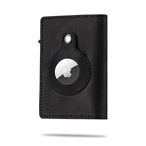 Kanley Airtag Leather Smart Wallet for Men with Tracking Case Card Holder Slots, Money Clip Black