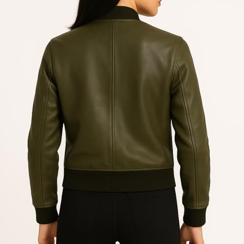 Image of Premium Lambskin Leather Bomber Jacket for Men & Women - Trendy, Lightweight, Soft Real Leather with Relaxed Fit - All Season