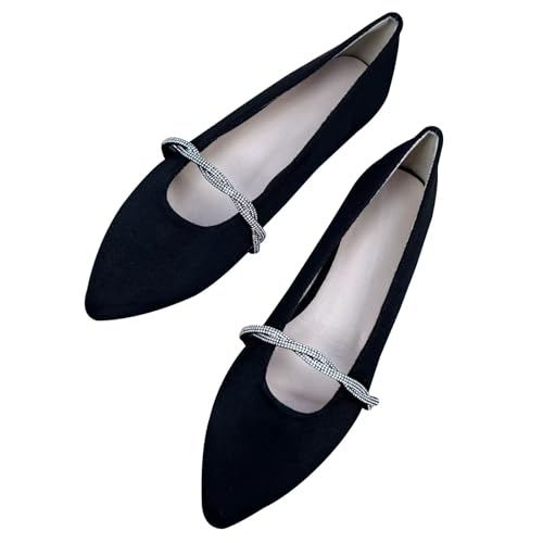 Stunner Women's Ballet Flats Fashion Pointed Toe Rhinestone Chain Flats Comfortable Mary Jane Dress Shoes