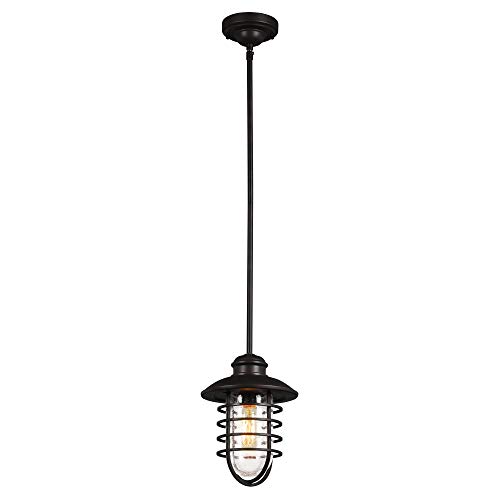 Image of Design House 588996-BRZ Stevenson Rustic Industrial 1-Light Indoor Dimmable Pendant with Clear Seedy Glass and Metal Wire Shade for Kitchen Island barBedroom, Bronze