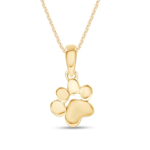 Charm Pendant Necklace Plain Dog Paw Print Jewelry For Women In 14K Gold Plated Sterling Silver Along With 18