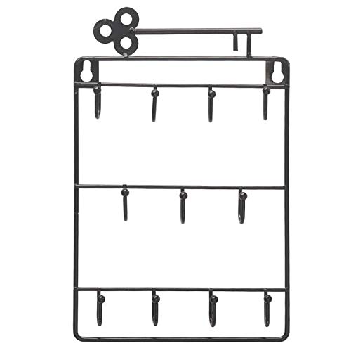 Three-Layer Kkey Wrought Iron Storage Hook fit for Door Back Coat Hook Porch Key Rack (Black)