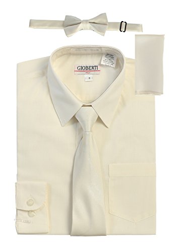 Image of Gioberti Boy's Long Sleeve Dress Shirt + Solid Tie, Bow Tie, and Hanky