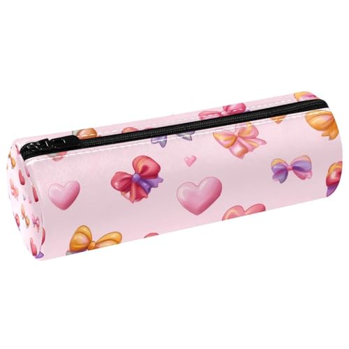 KengjuTesu PU Leather Pencil Case, Pencil Pouch with Zipper, Colorful Bow Hearts Pen Bag Office Supplies Stationery Organizer for Teens Girls Student Adults