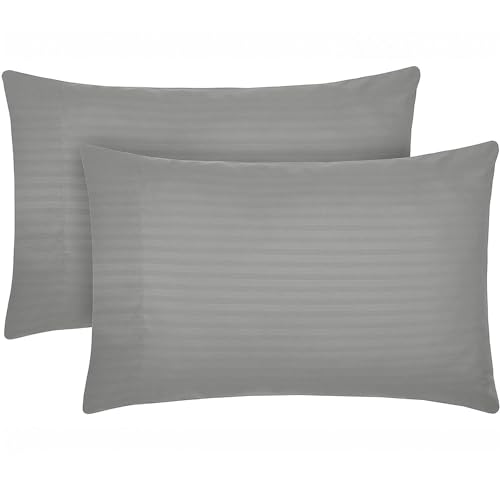 Mellanni Pillow Cases Standard Size Set of 2 - Iconic Collection Pillowcases - Extra Soft, Cooling Pillow Covers - Wrinkle, Fade, Stain Resistant (2 PC Standard/Queen 20" x 30", Striped Gray/Silver)