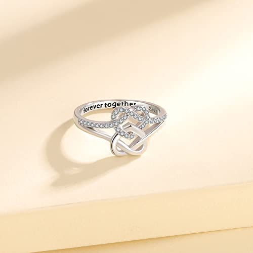 925 Sterling Silver Double Heart Rings for Women Forever Together Love Knot Promise Ring Wife Mother Daughter Couple Gifts Size 6/7/8/9/10 (7)2