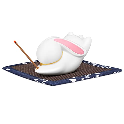 Incense Holder for Sticks,Cute Rabbit Incense Sticks Holder with Bamboo Mat,Ash Catcher Stick Incense Burner Holder for Meditation Yoga Spa Desk Home Zen Decoration,Handmade Ceramic Gifts for Women