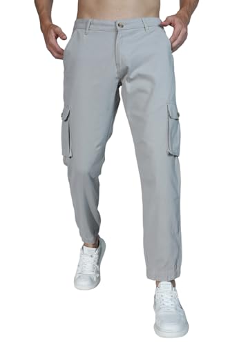 Image of Hubberholme Mens Grey Mid-Rise Cotton Casual Joggers HHMWJS004