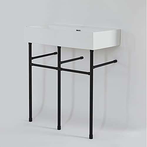 Milano Black Elswick White Ceramic 1 Tap Hole Bathroom Basin Sink Washstand - 750Mm X 420Mm