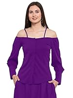 PATRORNA Women's Plus Size's Plus Size Crop Off-Shoulder Top (PT6A77_Purple_8XL)
