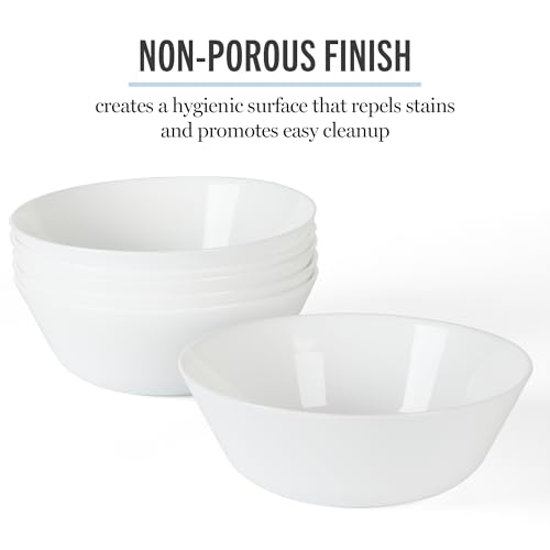 Image of Martha Stewart Opalton 6-Piece 6-Inch Soup and Cereal Bowls - Lightweight, Chip and Break Resistant Opal Glass Bowls for Everyday Use