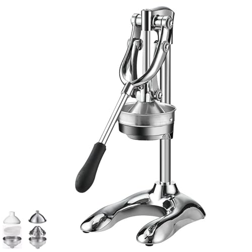 DEOPXF 手動ジューサー 果汁しぼり器 野菜絞り器 304ステンレス鋼 フィルターディスク 滑り止めハンドル 厚みのあるベース 取り外して洗浄可能 安定した構造 簡単には揺らがない ワイン圧搾機 搾汁機 押しやすい 安全で健康的 耐久性あり(シルバー,