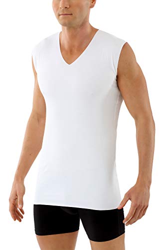 Men's Laser Cut Seamless v-Neck Undershirt Sleeveless Stretch Cotton White