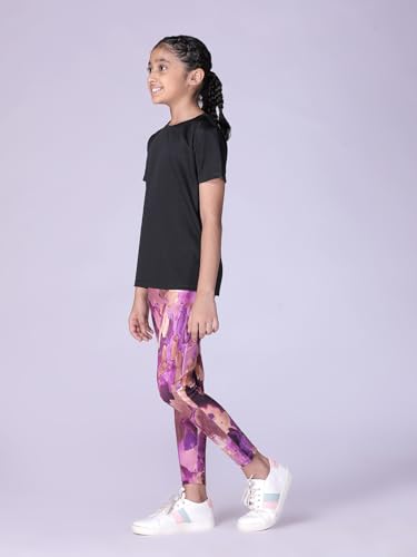 Image of Girls Active Sports Wear Solid Skinny Fit Leggings and T-shirt Polyester Set /Sets For Multi-Sports Gym Yoga Dance Gymnastics & Running(4 TO 14 YRS)