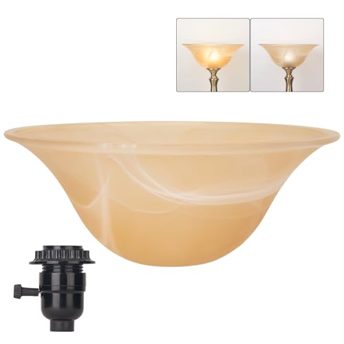 Glass Lamp Shade Replacement for Torchiere Floor LampsLamp Shade for Floor Lamp Compatible with E26 Socket Standing Lamp Replacement Shade Alabaster Glass Bowl Shade E26 Socket Not Include (Amber)