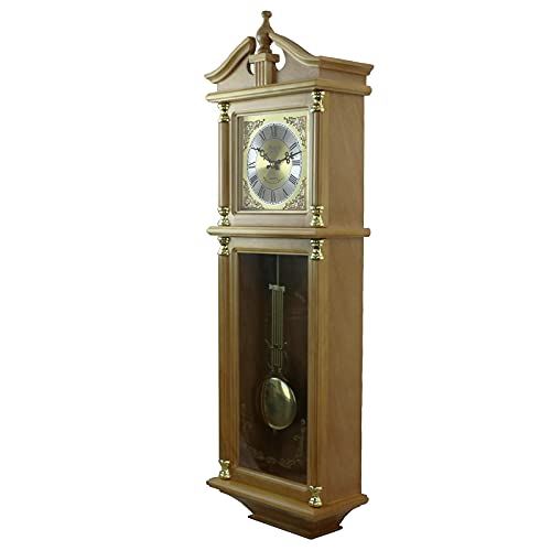 Bedford Clock Collection 34.5 Inch Chiming Pendulum Wall Clock In Antique Harvest Oak Finish #TOP1