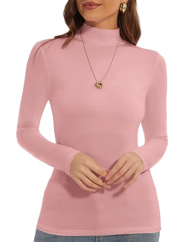 Zephyrine Womens Long Sleeve Turtleneck Lightweight Slim Active Shirt (Dusty Pink X-Large)