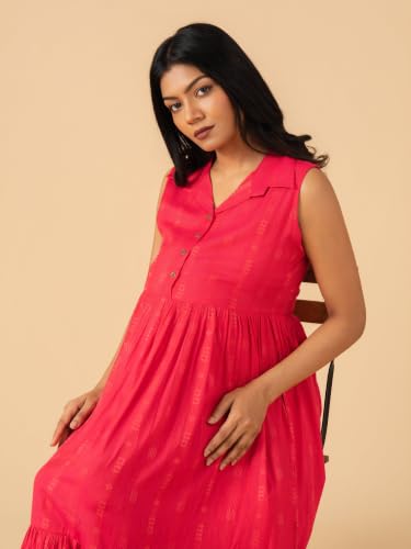 Image of The Mom Store Printed Maternity & Nursing Dress for Women | Cotton | Feeding Dress | Midi Dress | Pregnancy & Postpartum Wear | Stylish Causal Wear Dress for New Mom
