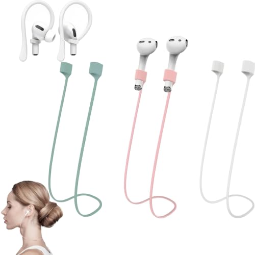 Magnetic Anti-Lost Straps for AirPods Colorful Soft Silicone Sports Lanyard Ear Hooks and Neck Rope Cord for AirPod Wireless Headphones Anti-Lost Rope 4-Pack (White Pink Green)