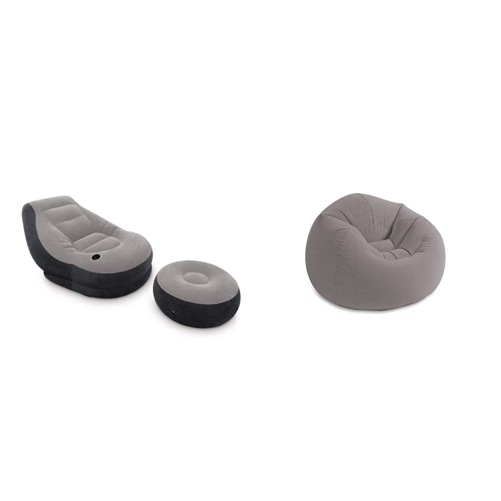 Poltrona Lounge Gonfiabile Intex - 102x137x79 Cm, Con Poggiapiedi, Grigio/Nero - Foto 6