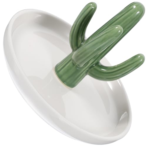 PAMINGONO Plato Decorativo de Cerámica Cactus para Joyas, Bandeja Multifuncional para Baratijas y Anillos, Organizador Práctico para Escritorio y Tocador