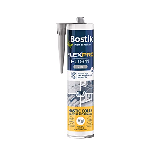 Bostik Mastic Colle Flexpro PU811 – Colle et Jointe Tous Matériaux – Multi-Usages – Intérieur/Extérieur et Milieux Humides – Formule Polyuréthane Haute Performance – Couleur : Gris – 300 ml