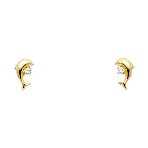 14k Yellow Gold Dolphin Stud with Screw Back2