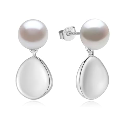 YAMI Pearl Earrings Drop Dangle, 925 Sterling Silver Hypoallergenic Earrings White Gold Plated, Freshwater Cultured Genuine Pearl 8MM, Birthday Anniversary Jewelry Gifts for Women Cover