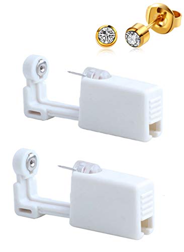 Ear Piercing Gun Studs Earrings Disposable Ear Mixed Colors No Pain Safety Unit Tool With Ear Stud Asepsis Pierce Kit For Girls Women Men Ear Piercing Gun 2 Pack (231 4mm gold cz)