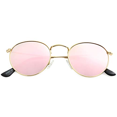 Image of Kursan Small Round Metal Polarized Sunglasses for Men Women Mirrored Lens Classic Circle Sun Glasses