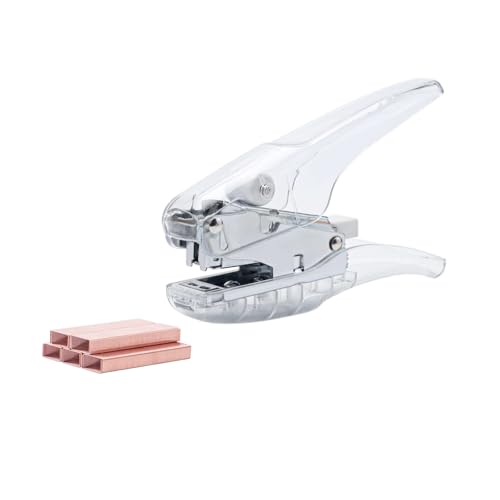 Image of NatSumeBasics Plier Effortless Stapler with 1000 Rose Gold Staples, Clear Handheld Stapler 25 Sheets Capacity Heavy Duty Manual Staplers for Office Accessories Supplies (Clear)