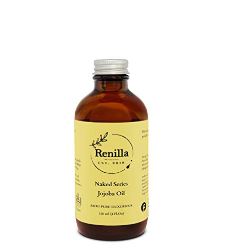 Renilla Jojoba Oil (4 fl. Oz) - Organic, Made to Order, Pure and Unrefined Oils in Amber Boston Bottle | Skin Moisturizer | Massage Oil| Baby Oil | Carrier Oil | Hair Oil (Naked Series)