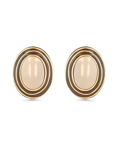 Large Chunky Brown Beige Tan Gold Round Oval Button Stud Enamel Statement Earrings for Women by SNGIA, Big Brown Bold Handmade Exaggerated Dome Retro Rounded Button Ball Trendy Bohemian Jewelry Gifts, Unique Baroque Vintage Summer Beach Fashion Earrings Accessories, Round Thick Resin Circular Nickle Free Huggies Earrings.