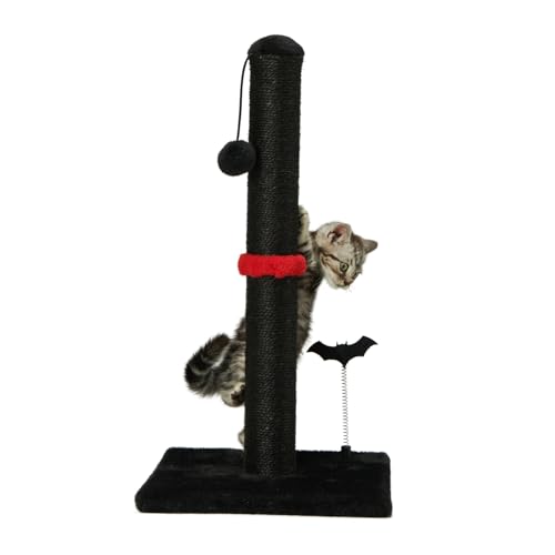 MECOOL Cat Scratching Post Premium Sisal Scratch Posts with Hanging Ball Vertical Scratcher for Indoor Cats and Kittens,Black