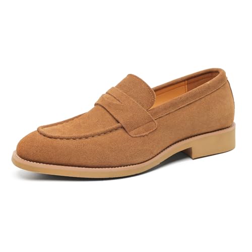 Santimon Men's Suede Penny Loafers Slip-On Dress Shoes Lightweight Classic Casual Business Moccasins