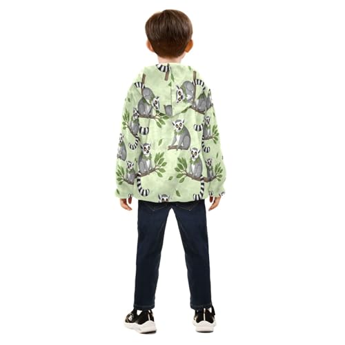 Cute Lemur Pattern on Green Toddler Fleece Jacket Girl Boys Hooded Fleece Jacket Coat Warm Outwear Zip-up 3-10T4