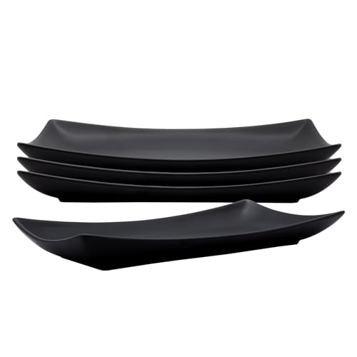 Feinkeramik Servierschale schwarz matt 29 x 15 cm - 4er Set - Porzellan Vorspeisen und Sushi Servierteller rechteckig - Vorspeisenteller Servierplatte Snackteller spülmaschinenfest