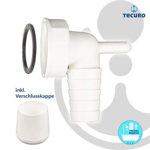 tecuro Geräteanschlusstülle mit Kondensatanschluss Ø 8 für Spülensiphons 90° gewinkelt, Anschluss an Tauchrohr, Kunststoff weiß