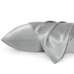 Bedsure Satin Pillowcase 2 Pack Similar to Silk Pillow Cases Standard Size, Pillow Case for Sleeping Women with Envelope Closure, Gifts for Women Men, Silver Grey, 20×26 Inches