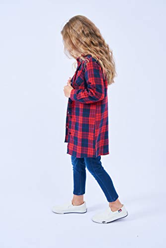 Uwback Girls Long Sleeve Flannel Check Plaid Shirts Button Down Shirt Dress Classic Red Navy 130 #TOP2