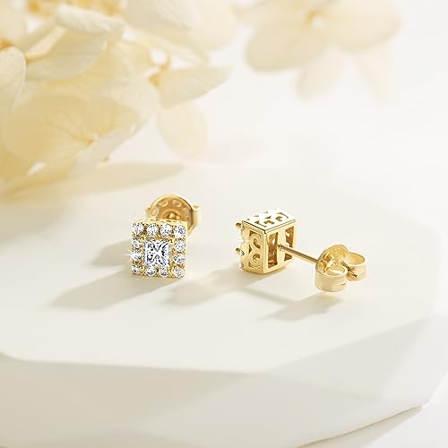 Stud Earrings 14K Gold Studs Earrings for Women Gold Diamond Earring Studs Small Square Earring3