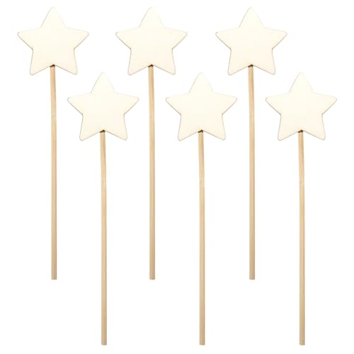 6 Pieces Wooden Star Fairy Wands Unfinished Wooden Fairy Wand Stick Blank Wooden Craft Wands DIY Fairy Wands for DIY Handmade Christmas Halloween Party Cosplay