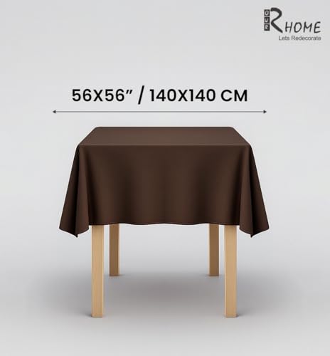 Image of R home 100% Cotton Solid Table Cover | 200 GSM Thick Fabric, Anti-Skid | Machine Washable & Reusable | Ideal for Dining Table & Centre Table, Easy Maintenance (Cocoa Brown, 56 x 56 Inch)